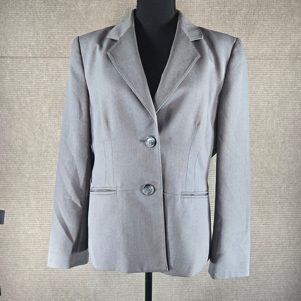 Collections by Le Suit Womens 14 Grey Two Button Tailored Career Blazer